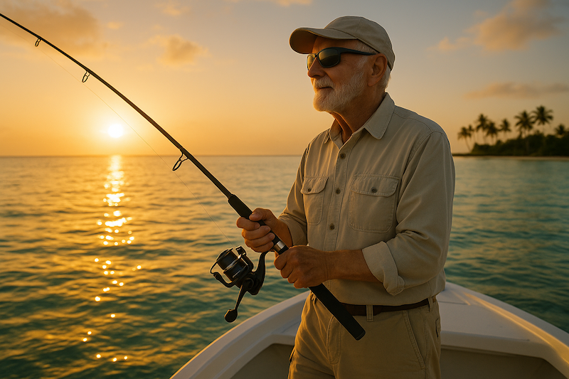 Fishing at Sunrise by the Shore